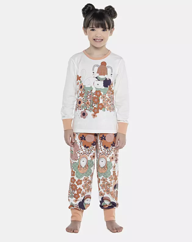 Pijama Feminino Kids Manga Longa e Calça Com Punhos