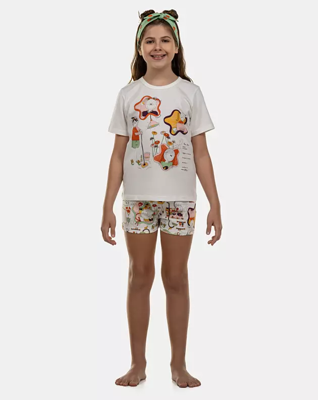 Pijama Feminino Kids Manga Curta e Short