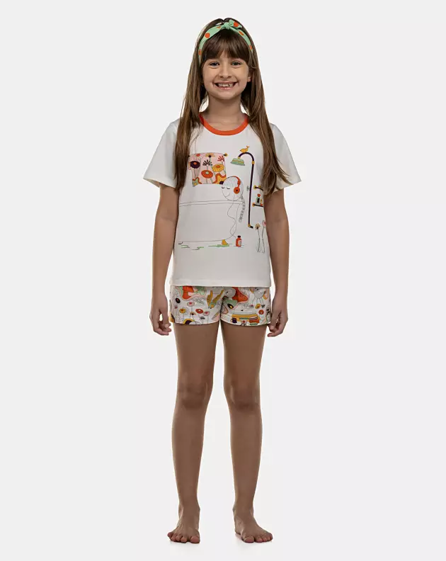 Pijama Feminino Kids Manga Curta e Short