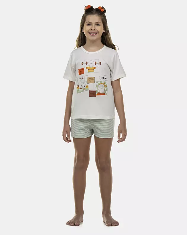 Pijama Feminino Kids Manga Curta e Short