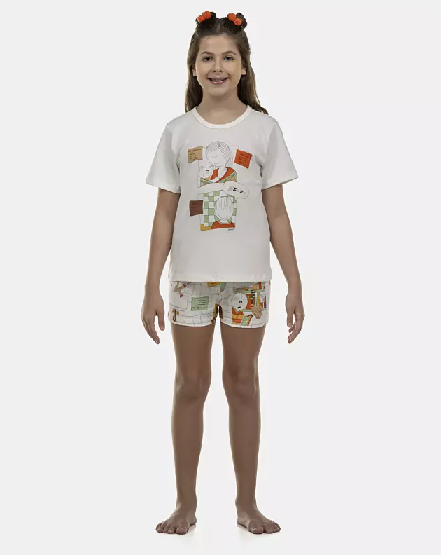 Pijama Feminino Kids Manga Curta e Short