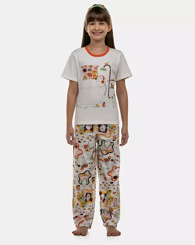 Pijama Feminino Kids Manga Curta e Calça