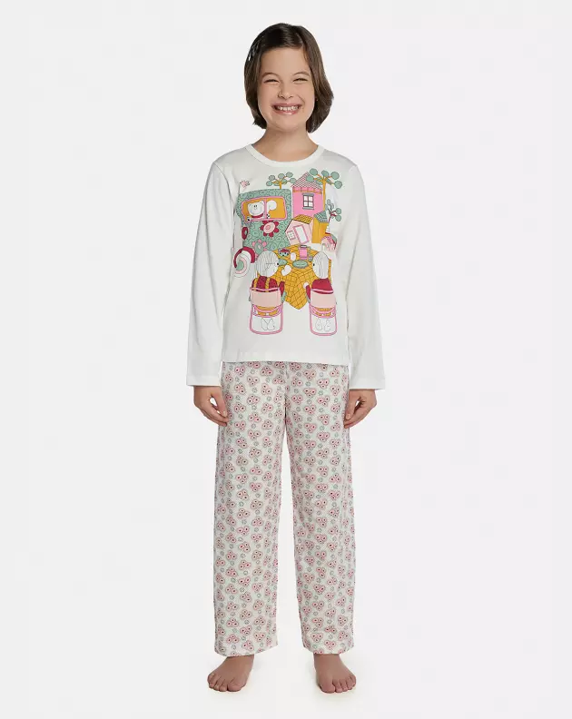 Pijama Feminino Kids Manga Longa e Calça