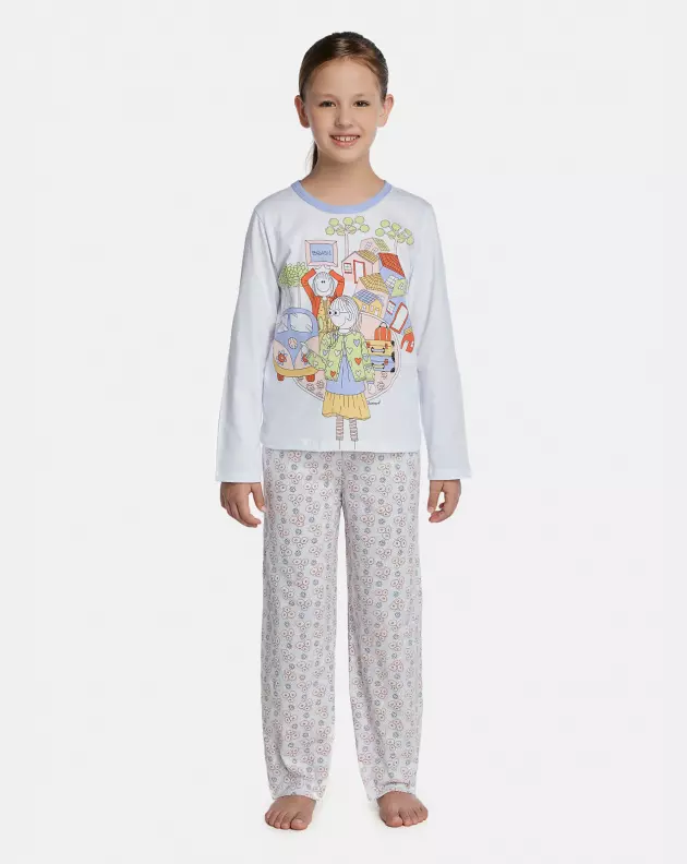 Pijama Feminino Kids Manga Longa e Calça