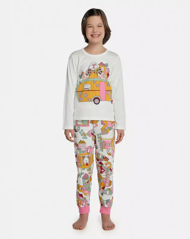 Pijama Feminino Kids Manga Longa e Calça Com Punhos