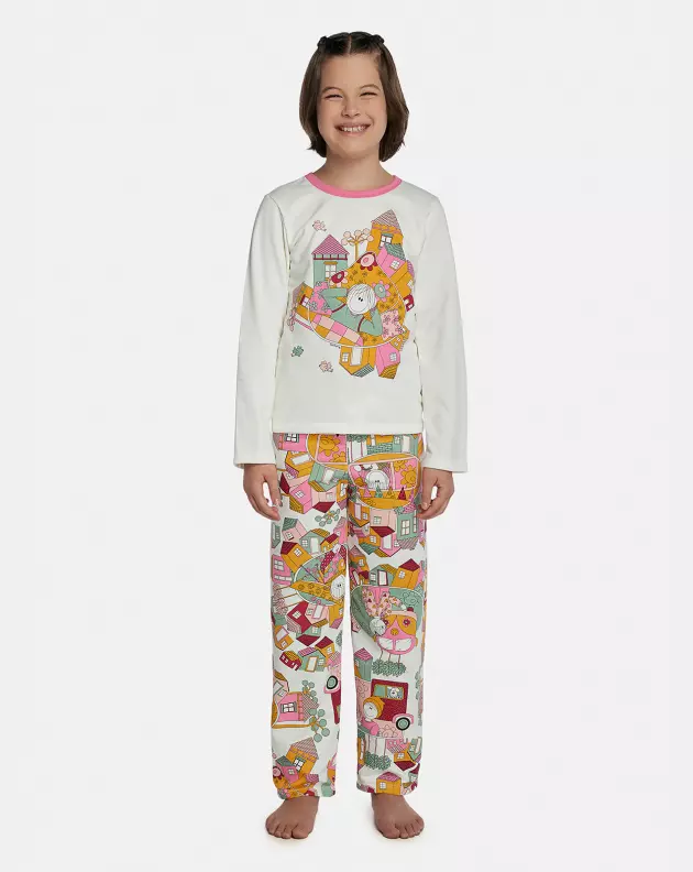 Pijama Feminino Kids Manga Longa e Calça Moletinho