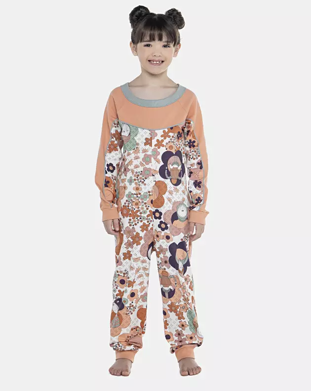 Macacão Feminino Kids Manga Longa Raglan
