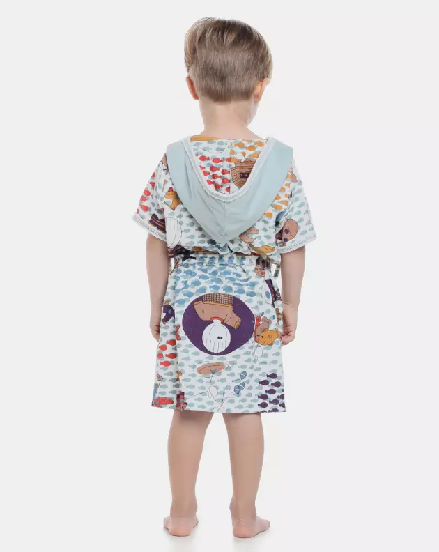 Roupão Masculino Baby Manga Curta Com Touca