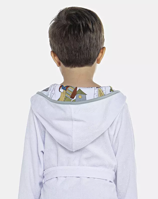 Roupão Masculino Baby Manga Longa Traspassado Com Capuz Atoalhado