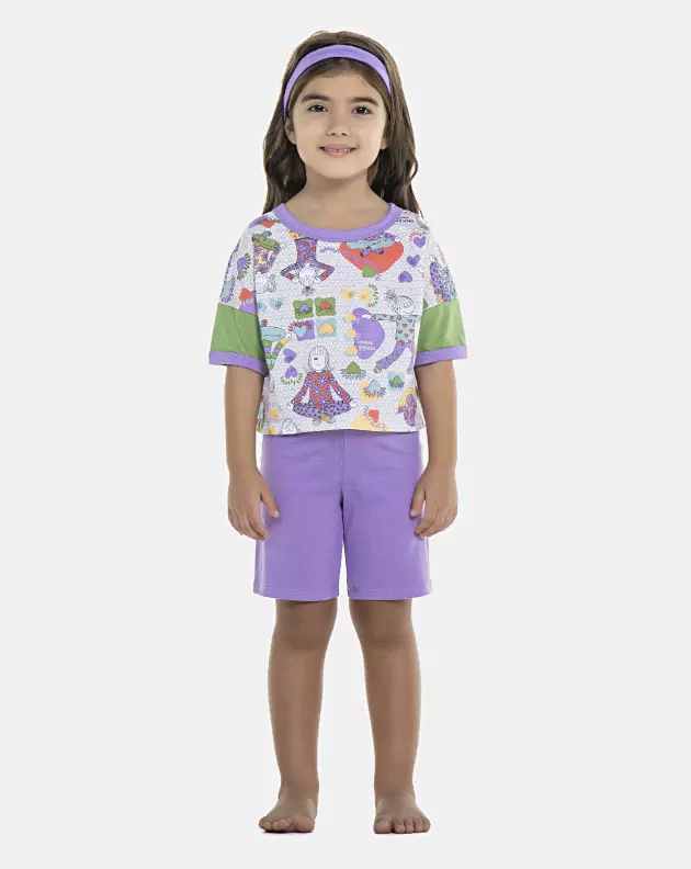 Pijama Feminino Baby Manga Curta e Bermuda