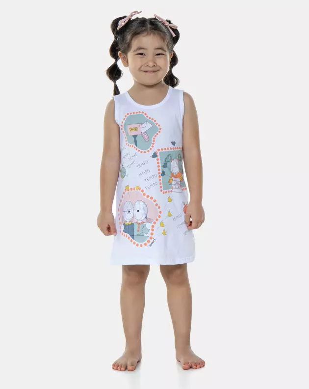 Pijama Feminino Sonhart | Camisola Infantil Menina Regata Média Pat e Annie