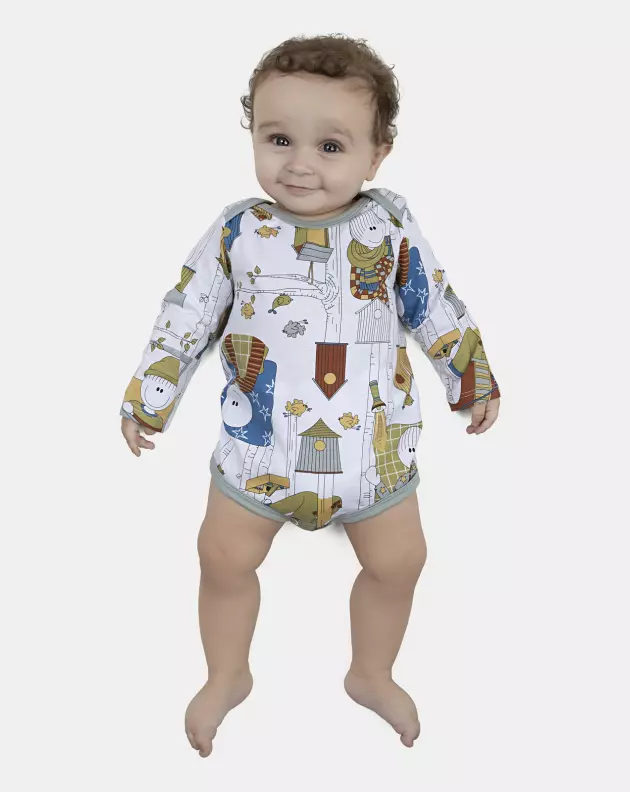 Kit Body Bebe Manga Longa Masculino