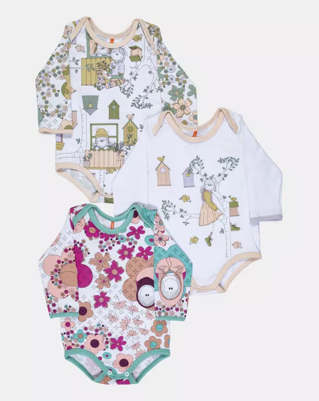 Kit Body Bebe Manga Longa Feminino