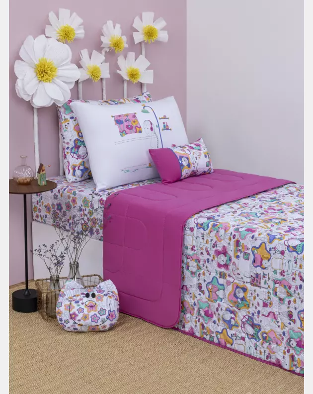 Lençol Elástico com Fronhas Berço Feminino