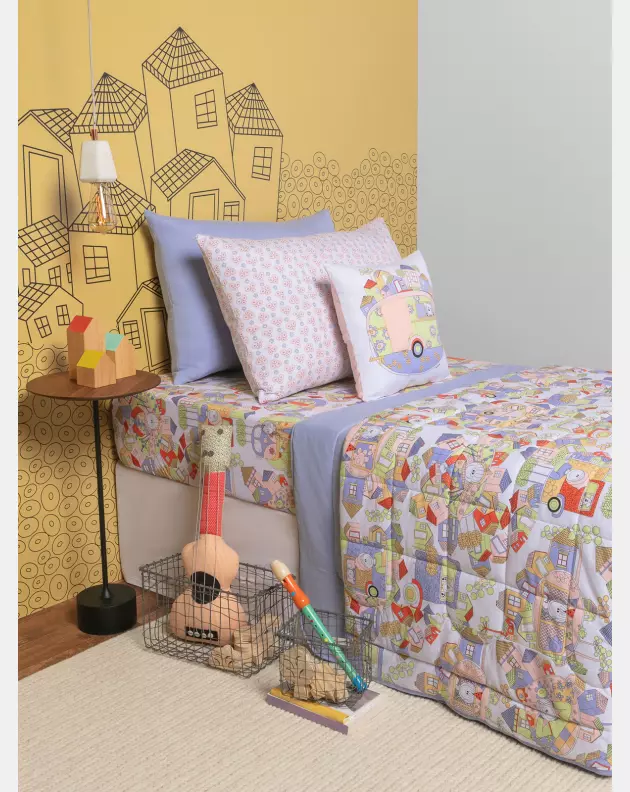Lençol Elástico com Fronhas Berço Feminino