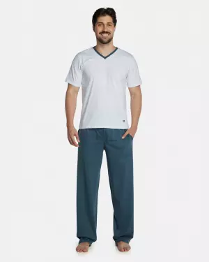 Pijama Masculino Adulto Manga Curta Decote V e Calça