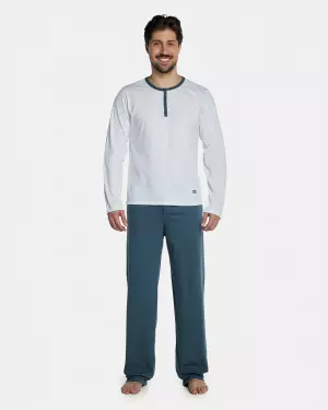 Pijama Masculino Adulto Manga Longa Com Abertura e Calça