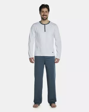 Pijama Masculino Adulto Manga Longa Com Abertura e Calça