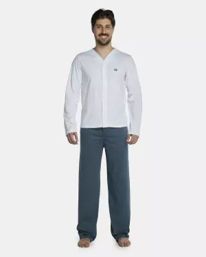 Pijama Masculino Adulto Manga Longa Com Abertura e Calça