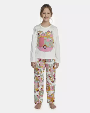 Pijama Feminino Kids Manga Longa e Calça