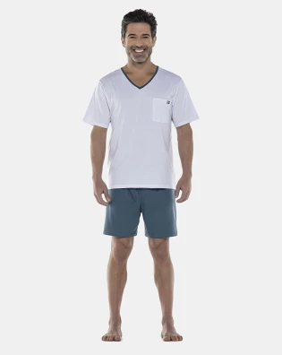 Pijama Masculino Adulto Manga Curta e Short Decote V