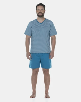 Pijama Masculino Adulto Manga Curta e Short Decote V