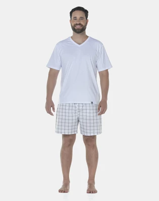 Pijama Masculino Adulto Manga Curta e Short Tricoline