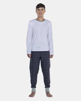 Pijama Masculino Adulto Manga Longa e Calça Flanelada Com Punhos