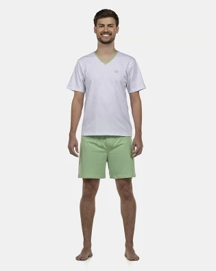 Pijama Masculino Adulto Manga Curta Decote V e Short
