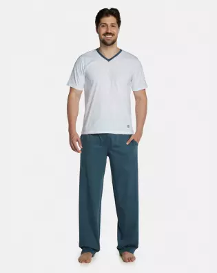 Pijama Masculino Adulto Manga Curta Decote V e Calça
