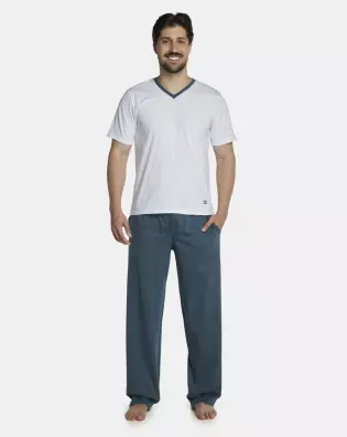 Pijama Masculino Adulto Manga Curta Decote V e Calça