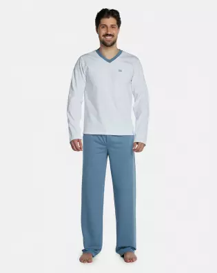 Pijama Masculino Adulto Manga Longa Decote V e Calça Moletinho