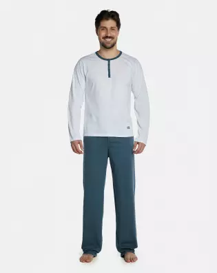 Pijama Masculino Adulto Manga Longa Com Abertura e Calça