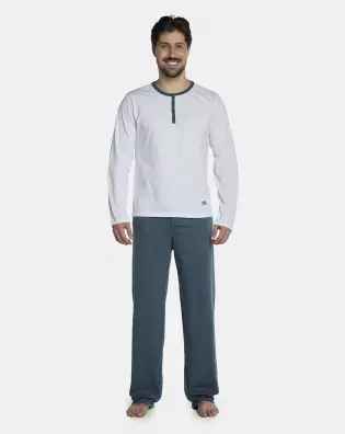 Pijama Masculino Adulto Manga Longa Com Abertura e Calça