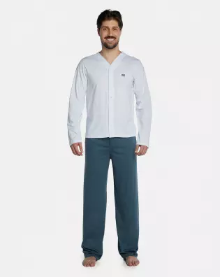 Pijama Masculino Adulto Manga Longa Com Abertura e Calça