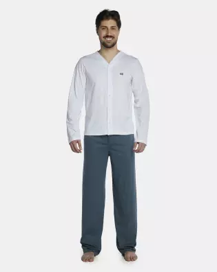 Pijama Masculino Adulto Manga Longa Com Abertura e Calça