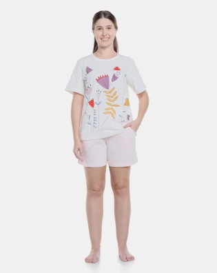 Pijama Feminino Adulto Manga Curta e Bermuda