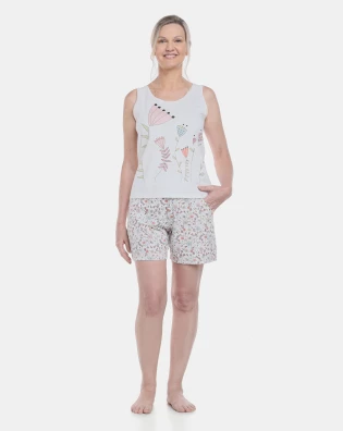 Conjunto Pijama Clássico Regata e Bermuda com Bolsos