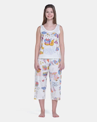 Pijama Feminino Média Regata e Calça Corsário Pat e Annie 