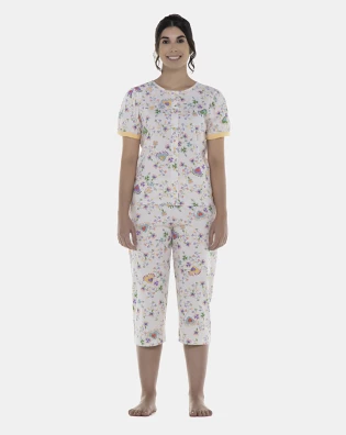 Pijama Feminino Adulto Manga Curta Aberta e Corsário