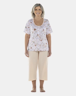 Pijama Feminino Adulto Manga Curta Aberta e Corsário