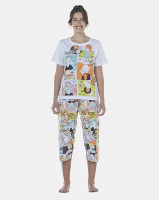 Pijama Feminino Adulto Manga Curta e Corsário