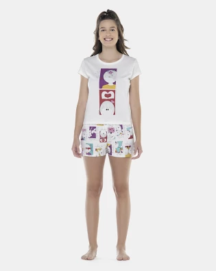 Pijama Feminino Adulto Baby-Look Manga Curta e Short