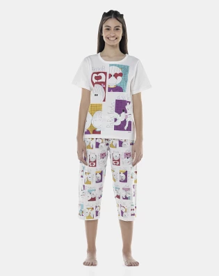Pijama Feminino Adulto Manga Curta e Corsário