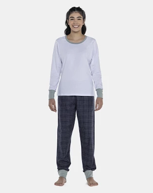 Pijama Feminino Adulto Manga Longa e Calça Flanelada