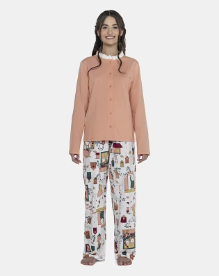 Pijama Feminino Adulto Manga Longa e Calça