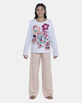 Pijama Feminino Adulto Manga Longa e Calça Plush