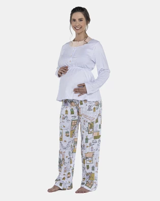 Pijama Feminino Gestante Manga Longa e Calça