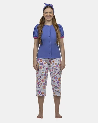 Pijama Feminino Adulto Manga Curta Aberta e Corsário