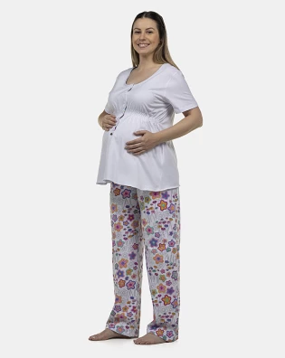 Pijama Feminino Gestante Manga Curta e Calça